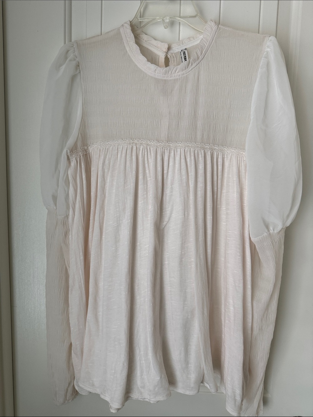 Boho Free People off white Puff-Sleeve Tunic Top